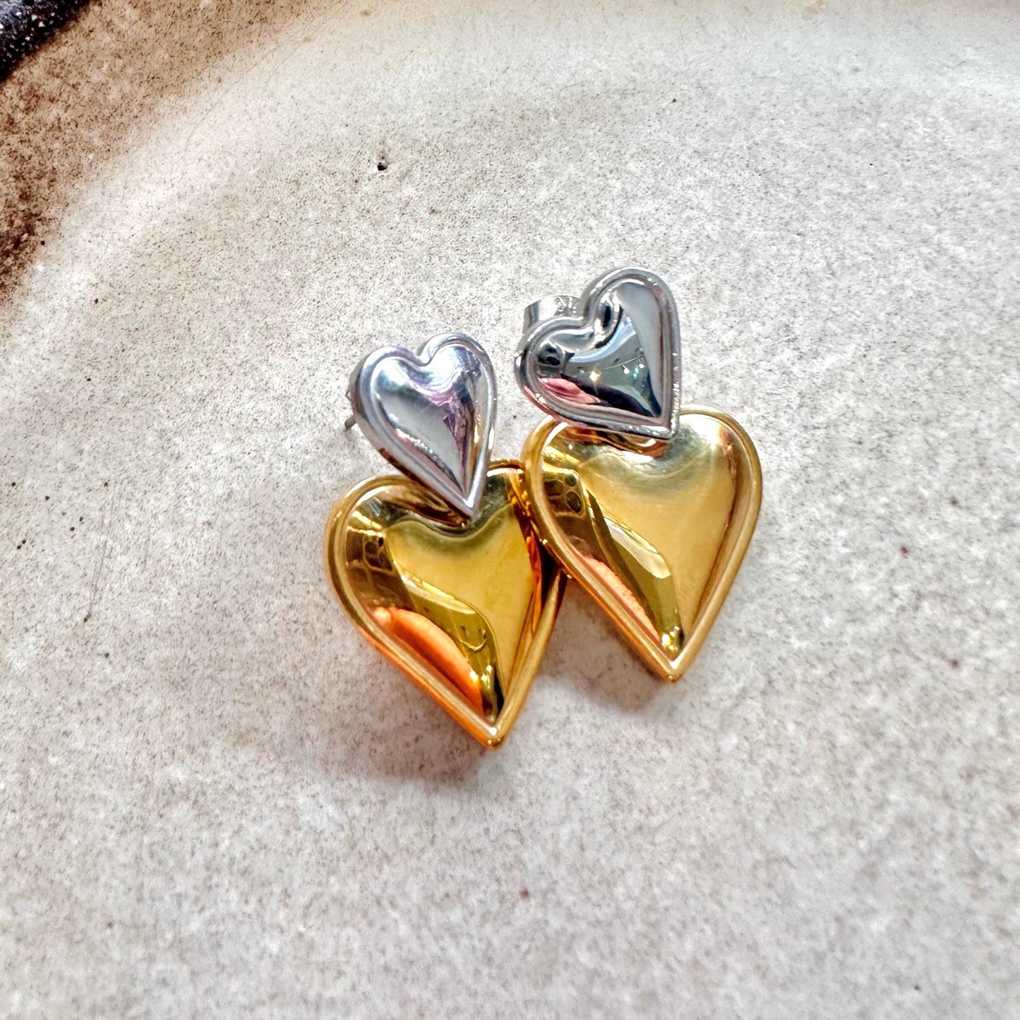 18k Gold Plated Chunky Hoop Earrings with Heart Charm β Mother's Day Hypoallergenic Jewellery, Waterproof Stainless Steel, Gift for Her- Mom