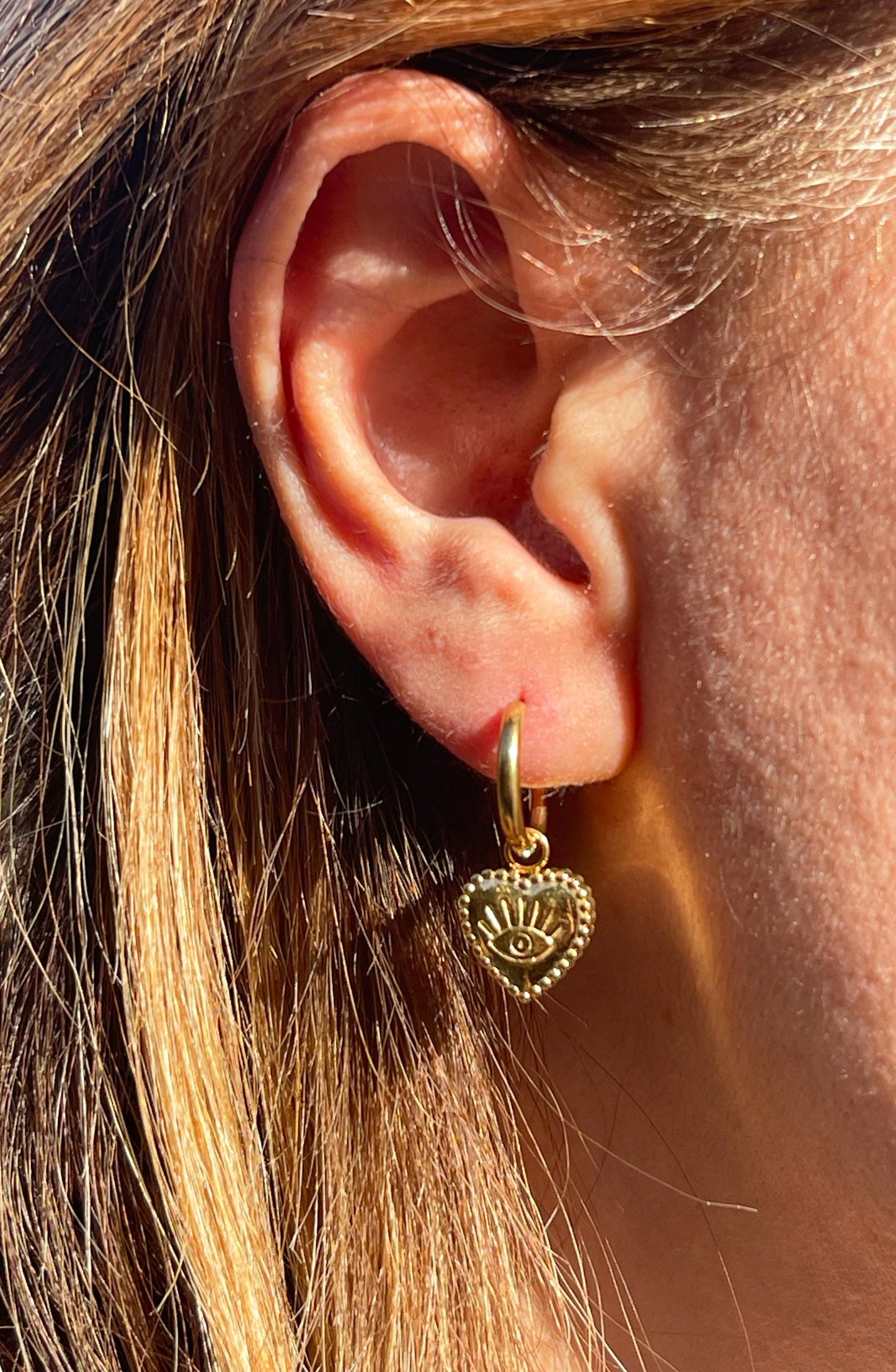 Gold Hoop Huggie Earrings ā Dainty Evil Eye Heart Jewelry, Statement Waterproof Hypoallergenic Gift for Her