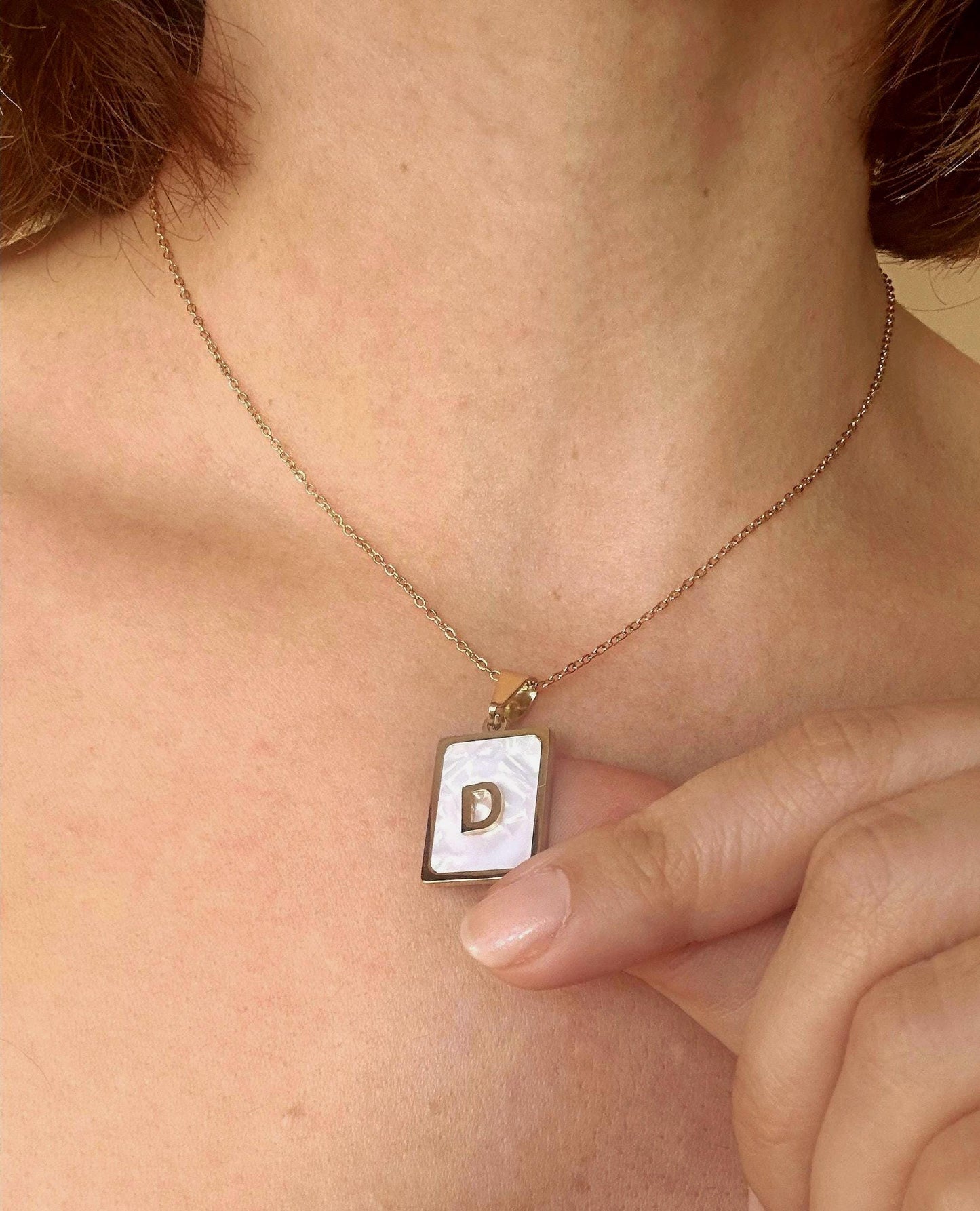 Pearl Effect Initial Necklace -Gold Plated Letter Necklace-3D Letter Pendant- Mother's Day Jewelry Stainless Steel Personalized Accessories