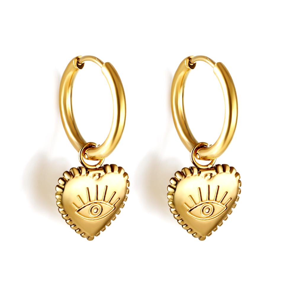 Gold Hoop Huggie Earrings ā Dainty Evil Eye Heart Jewelry, Statement Waterproof Hypoallergenic Gift for Her