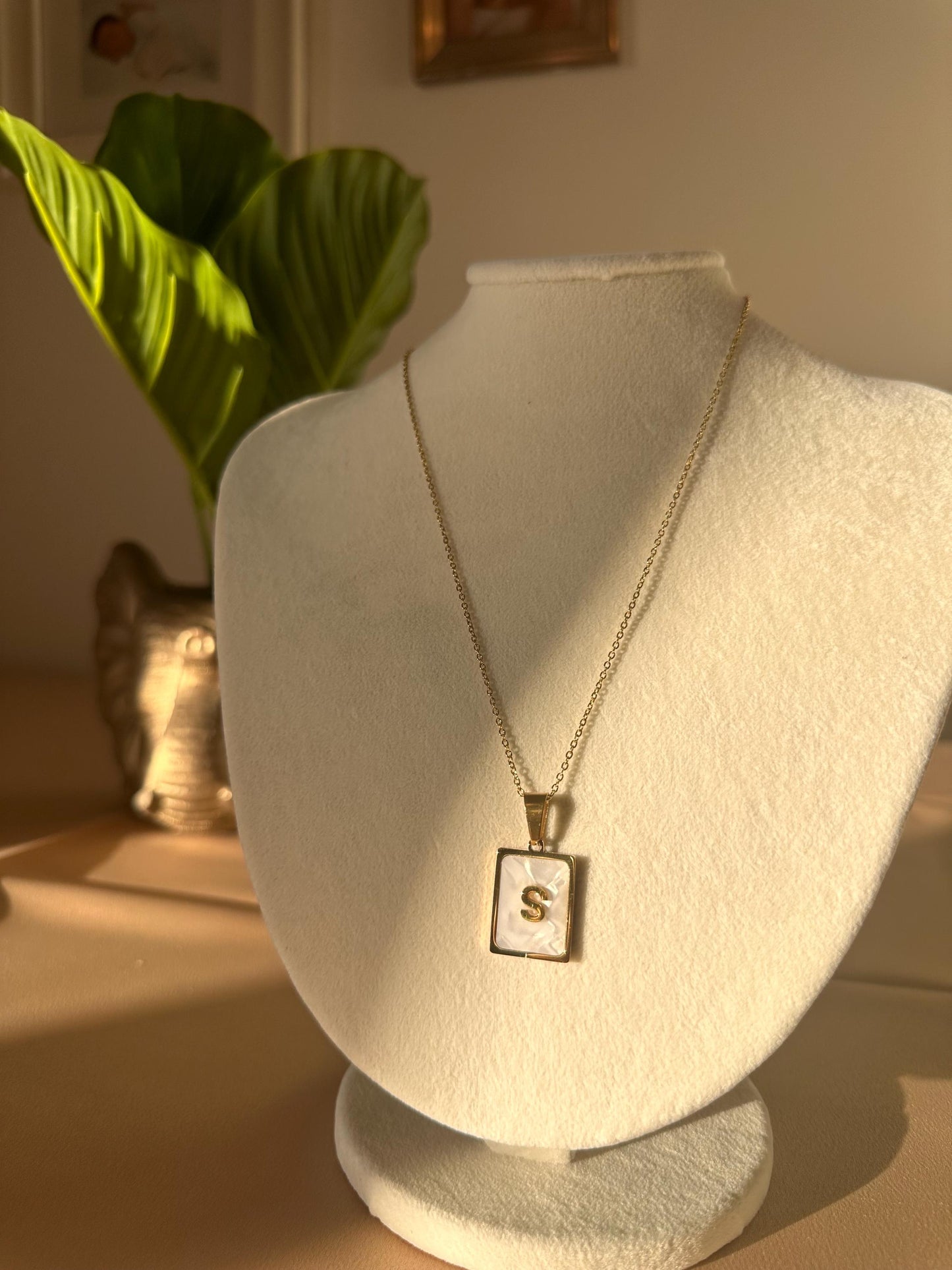 Pearl Effect Initial Necklace -Gold Plated Letter Necklace-3D Letter Pendant- Mother's Day Jewelry Stainless Steel Personalized Accessories