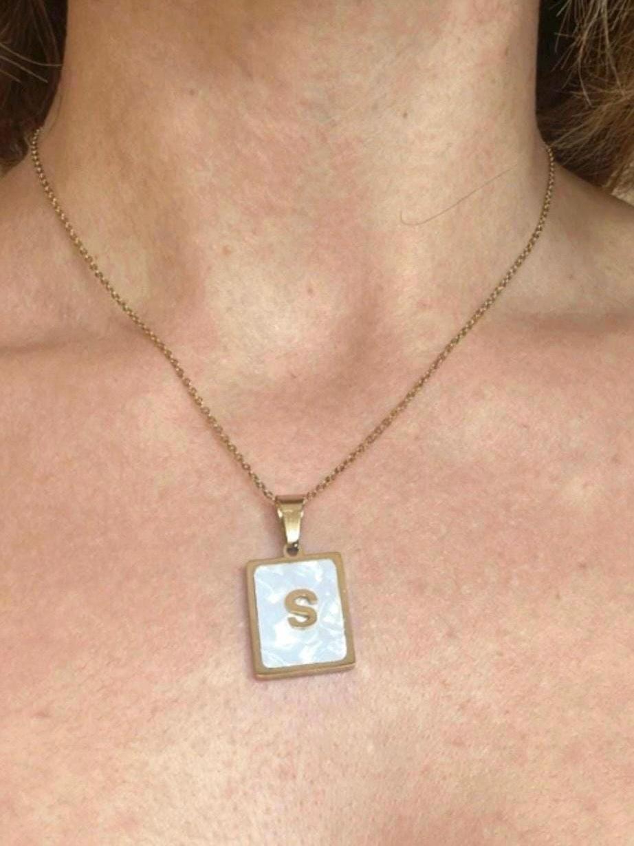 Pearl Effect Initial Necklace -Gold Plated Letter Necklace-3D Letter Pendant- Mother's Day Jewelry Stainless Steel Personalized Accessories