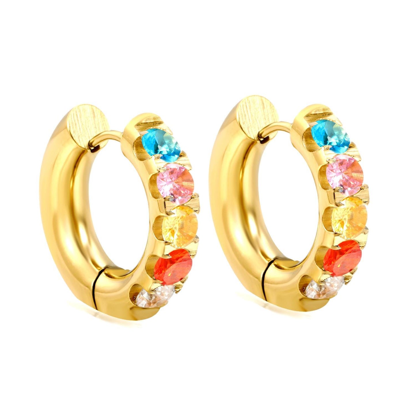 Sparkling 18K Gold-Plated Hoop Earrings with Vibrant Colorful Stones – Chic, Trendy, & Hypoallergenic Jewelry - Elegant Jewelry for Her