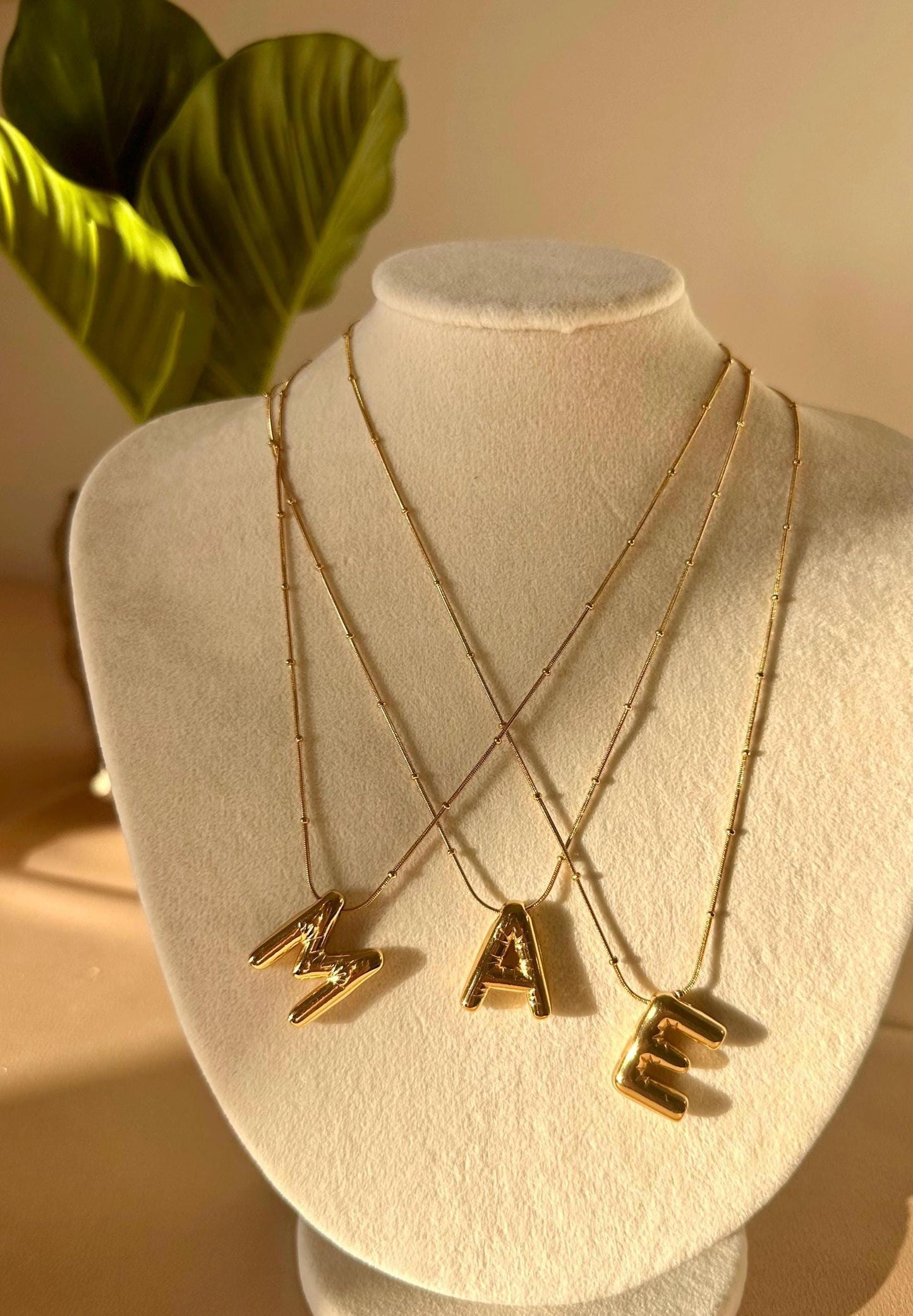 Gold Plated Bubble Initial Necklace: Stainless Steel Letter Pendant