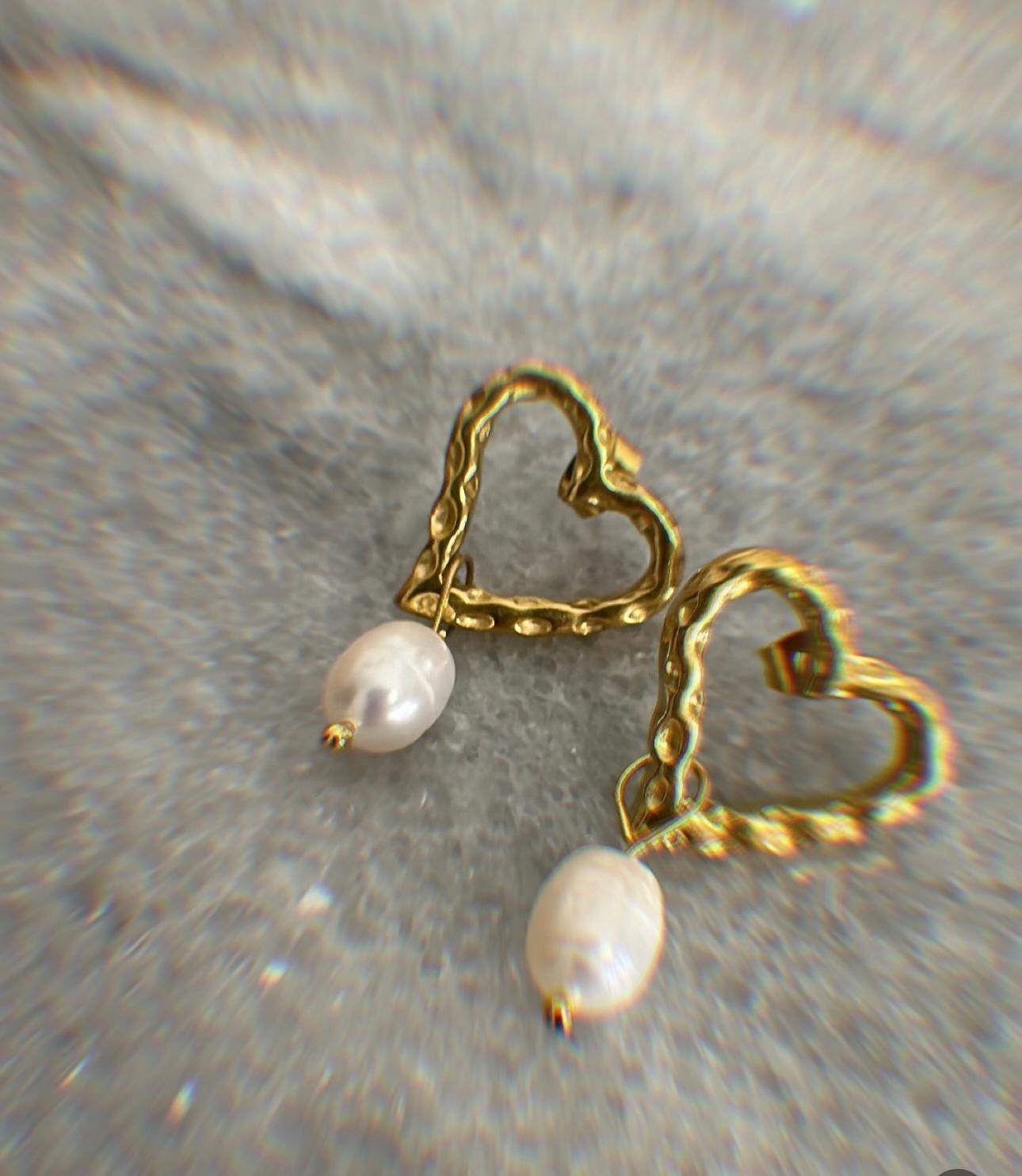 Pearl Drop Heart Hoop Earrings