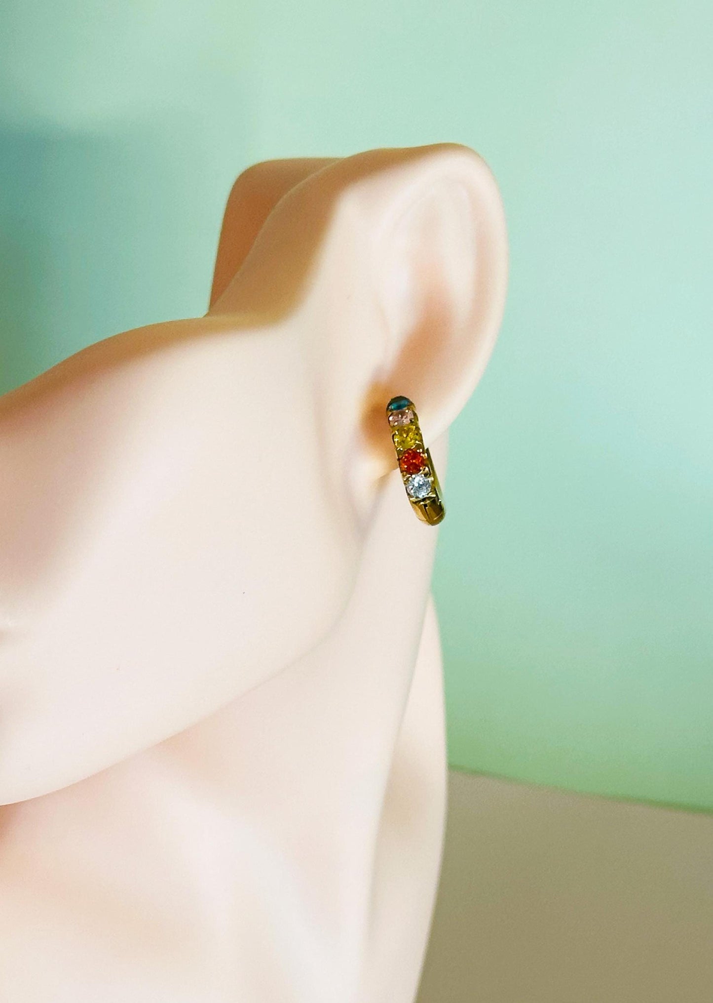 Gold-Plated Hoop Earrings: Colorful Stones, Hypoallergenic Stainless Steel