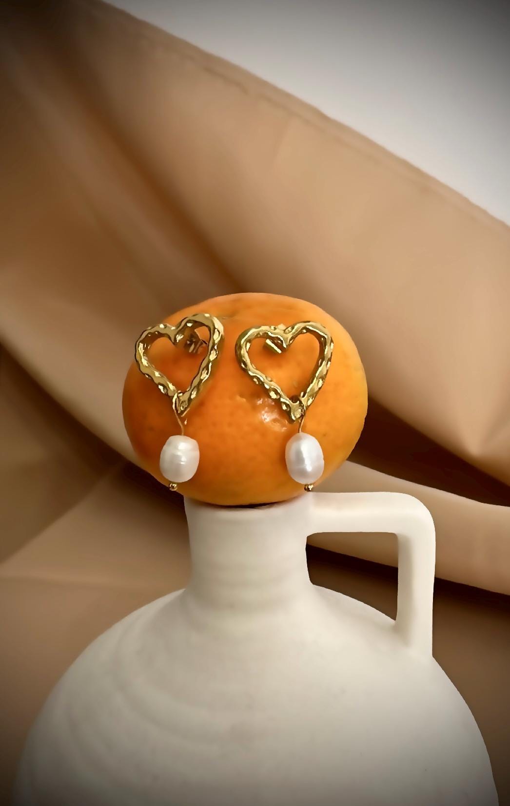 Pearl Drop Heart Hoop Earrings