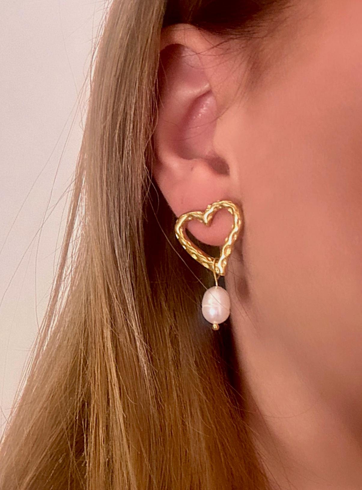 Pearl Drop Heart Hoop Earrings