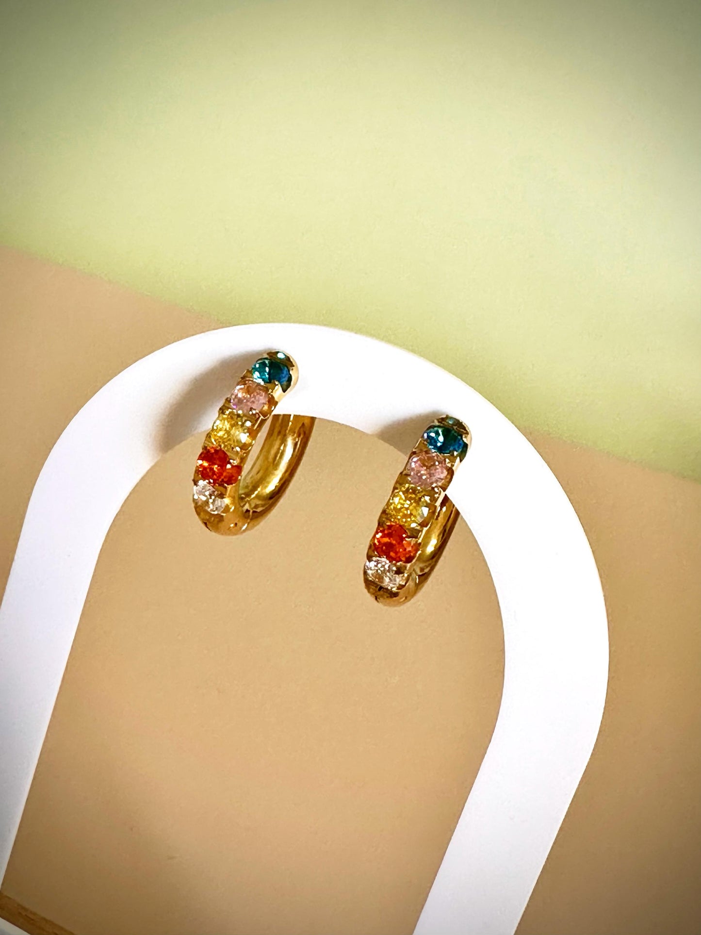 Gold-Plated Hoop Earrings: Colorful Stones, Hypoallergenic Stainless Steel
