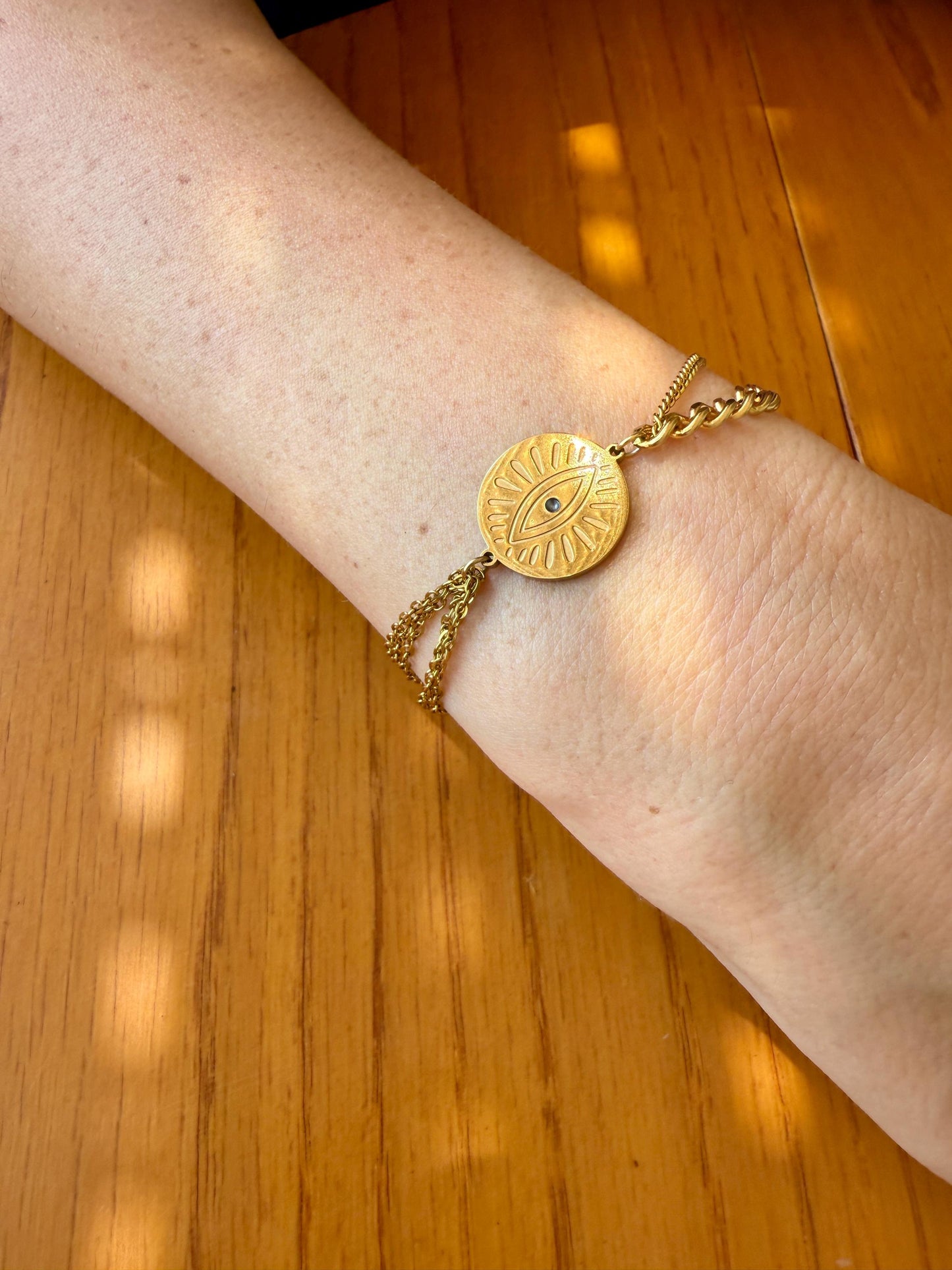Gold Evil Eye Bracelet: Double Layer Stainless Steel Protection Charm
