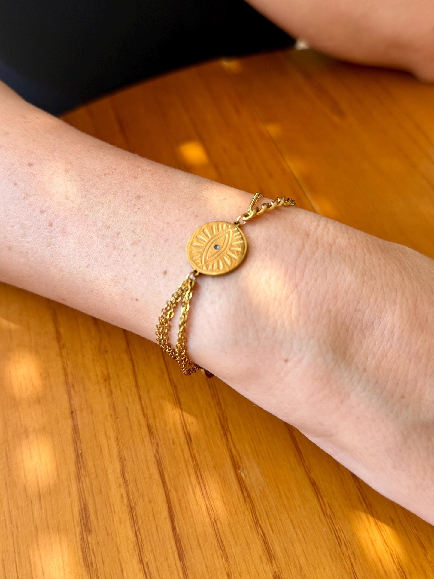 Gold Evil Eye Bracelet: Double Layer Stainless Steel Protection Charm