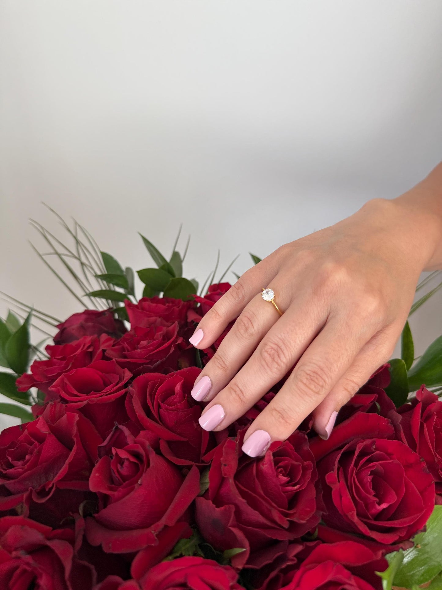 18K Gold Plated Solitaire Ring: Cubic Zirconia Stainless Steel