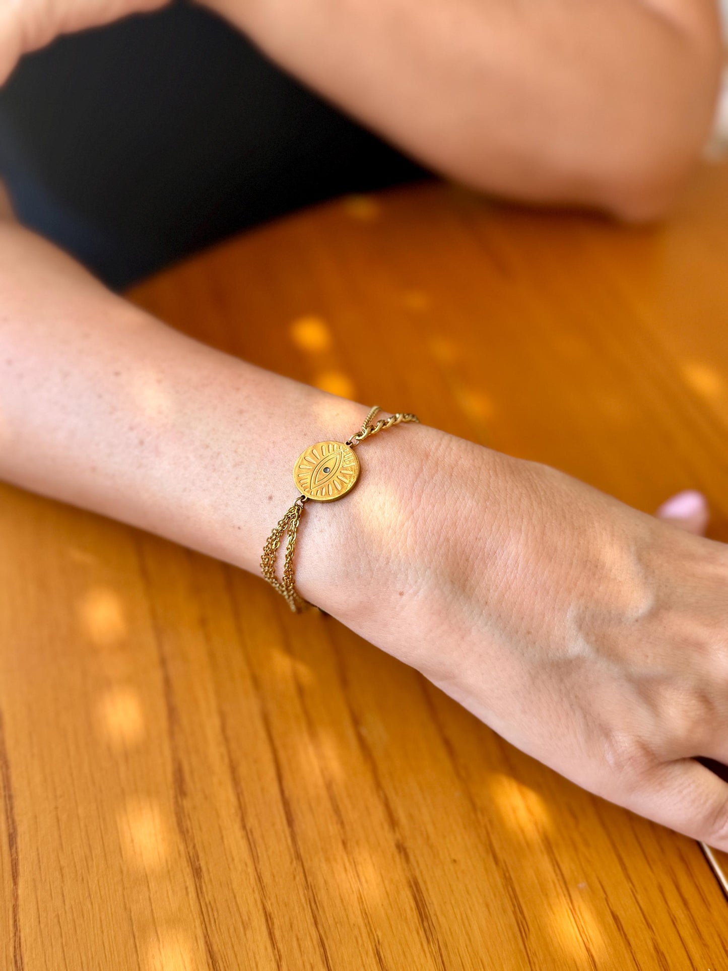 Gold Evil Eye Bracelet: Double Layer Stainless Steel Protection Charm