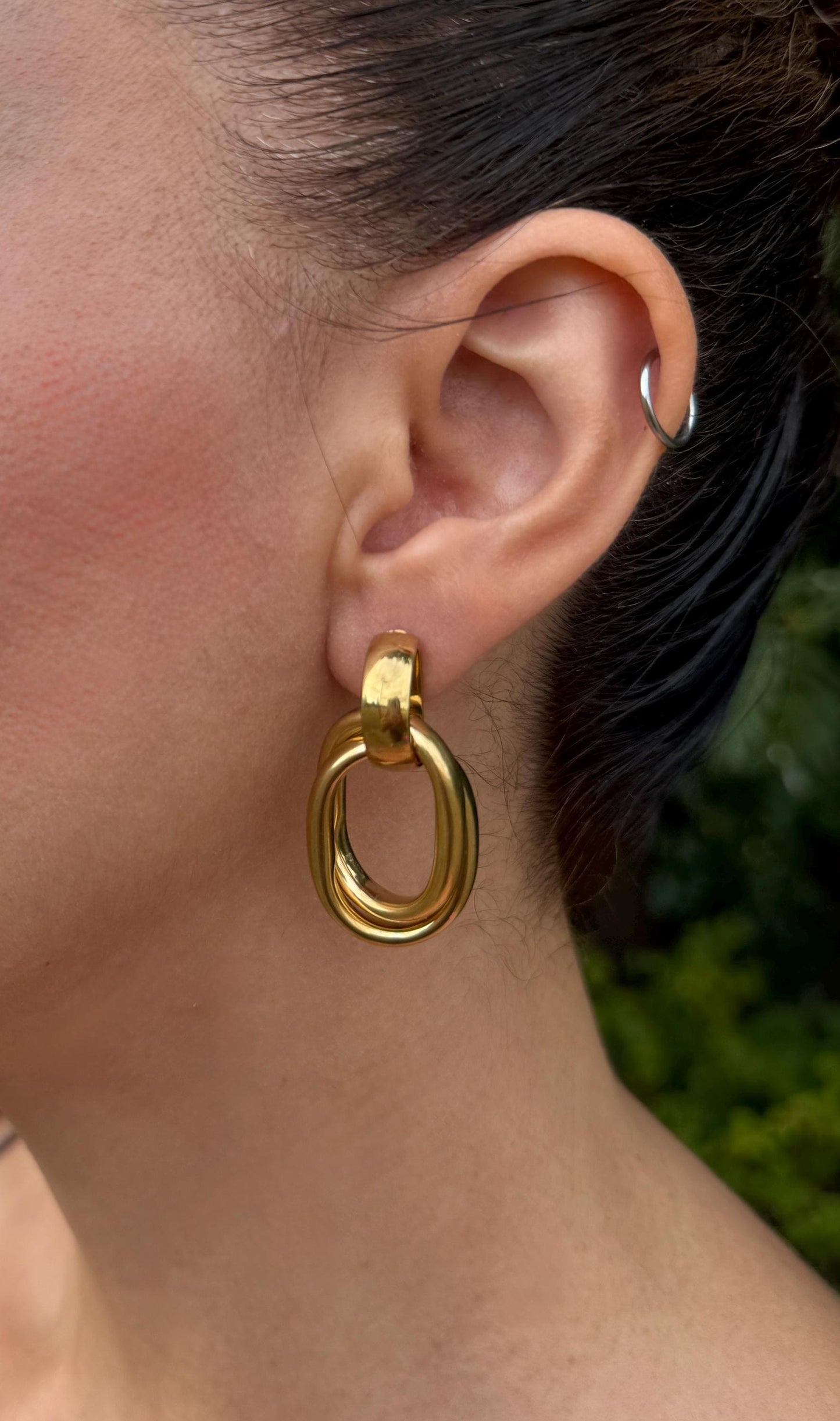 Chunky Gold Hoop Earrings: Stainless Steel Oval Drop, Waterproof
