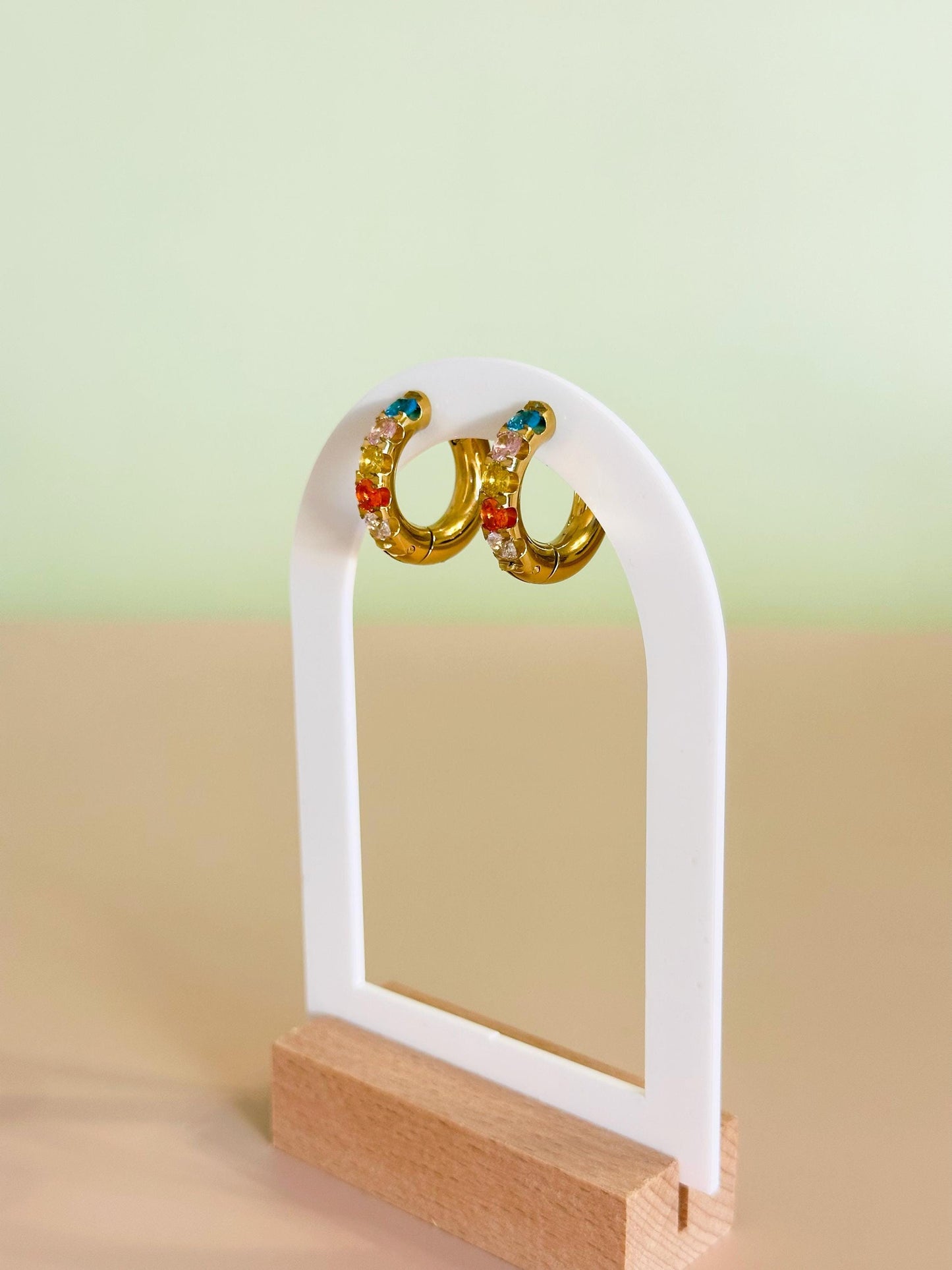 Sparkling 18K Gold-Plated Hoop Earrings with Vibrant Colorful Stones – Chic, Trendy, & Hypoallergenic Jewelry - Elegant Jewelry for Her