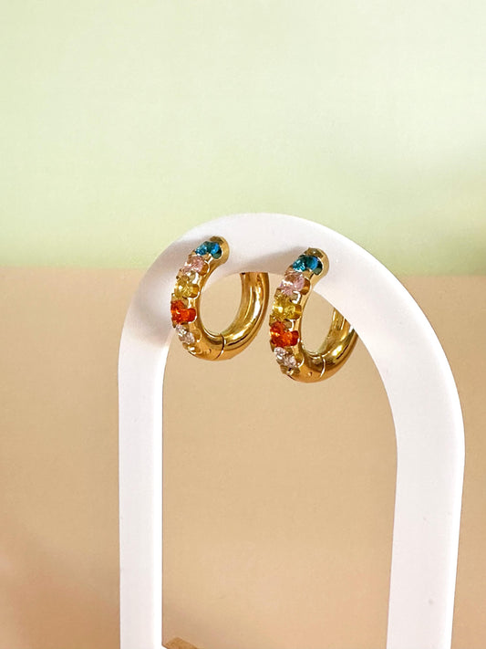 Sparkling 18K Gold-Plated Hoop Earrings with Vibrant Colorful Stones – Chic, Trendy, & Hypoallergenic Jewelry - Elegant Jewelry for Her