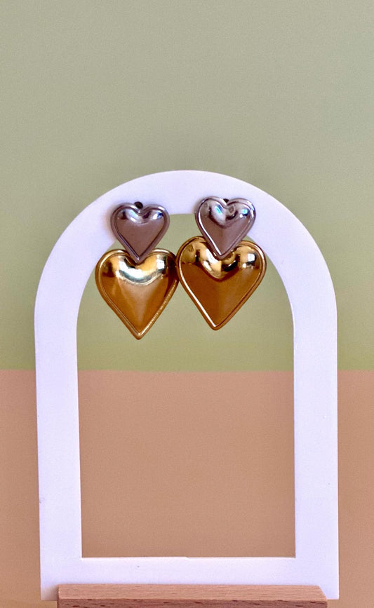 18k Gold Plated Chunky Hoop Earrings with Heart Charm – Mother's Day Hypoallergenic Jewellery, Waterproof Stainless Steel, Gift for Her- Mom
