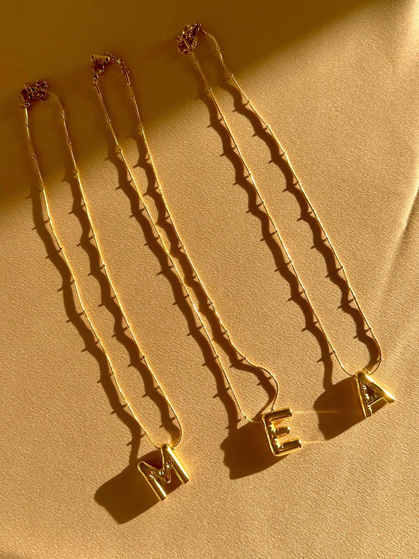 Gold Plated Bubble Initial Necklace: Stainless Steel Letter Pendant