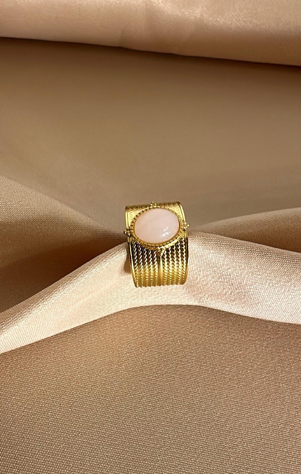 18K Gold Plated Gemstone Ring: Adjustable Open Cuff, Vintage Style