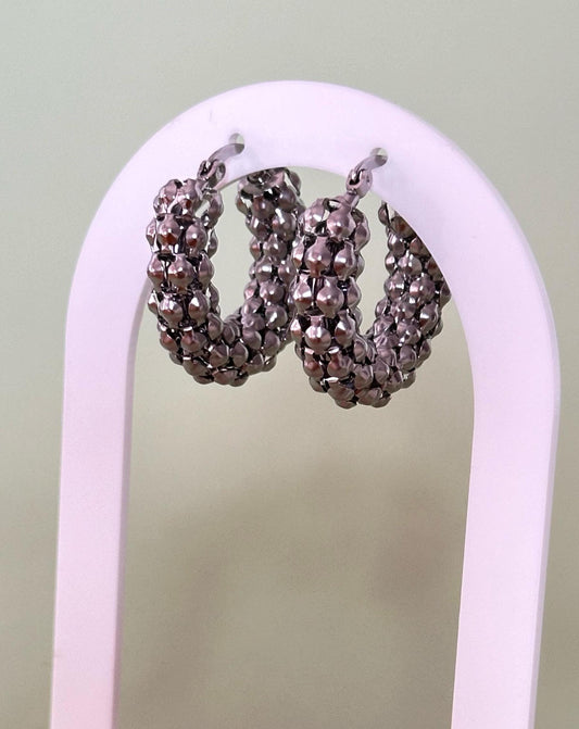 Silver Textured Hoop Earrings: