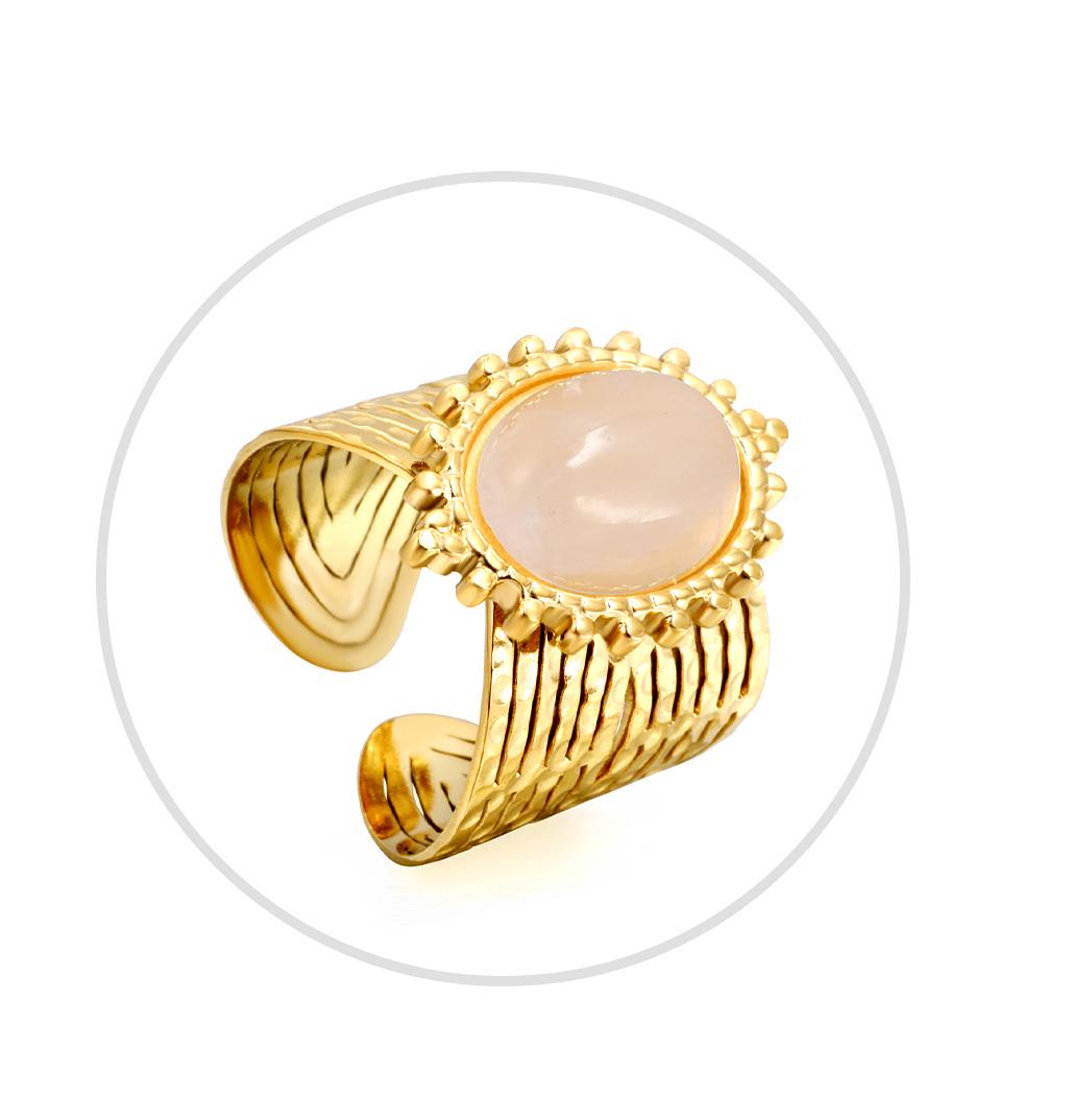18K Gold Plated Gemstone Ring: Adjustable Open Cuff, Vintage Style