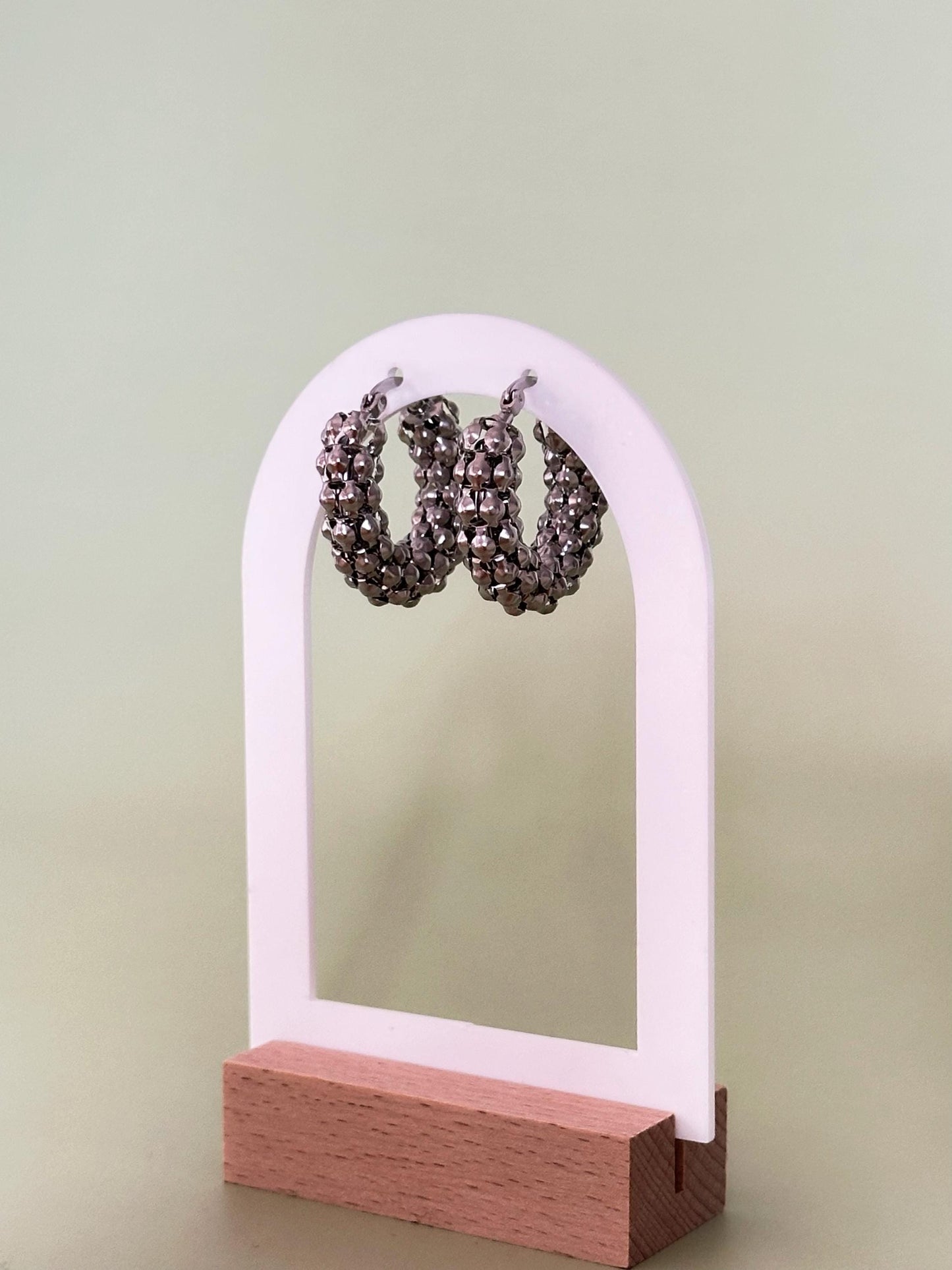 Silver Textured Hoop Earrings:
