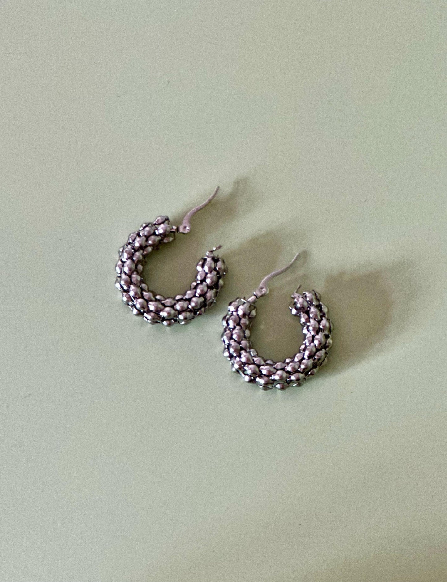 Silver Textured Hoop Earrings:
