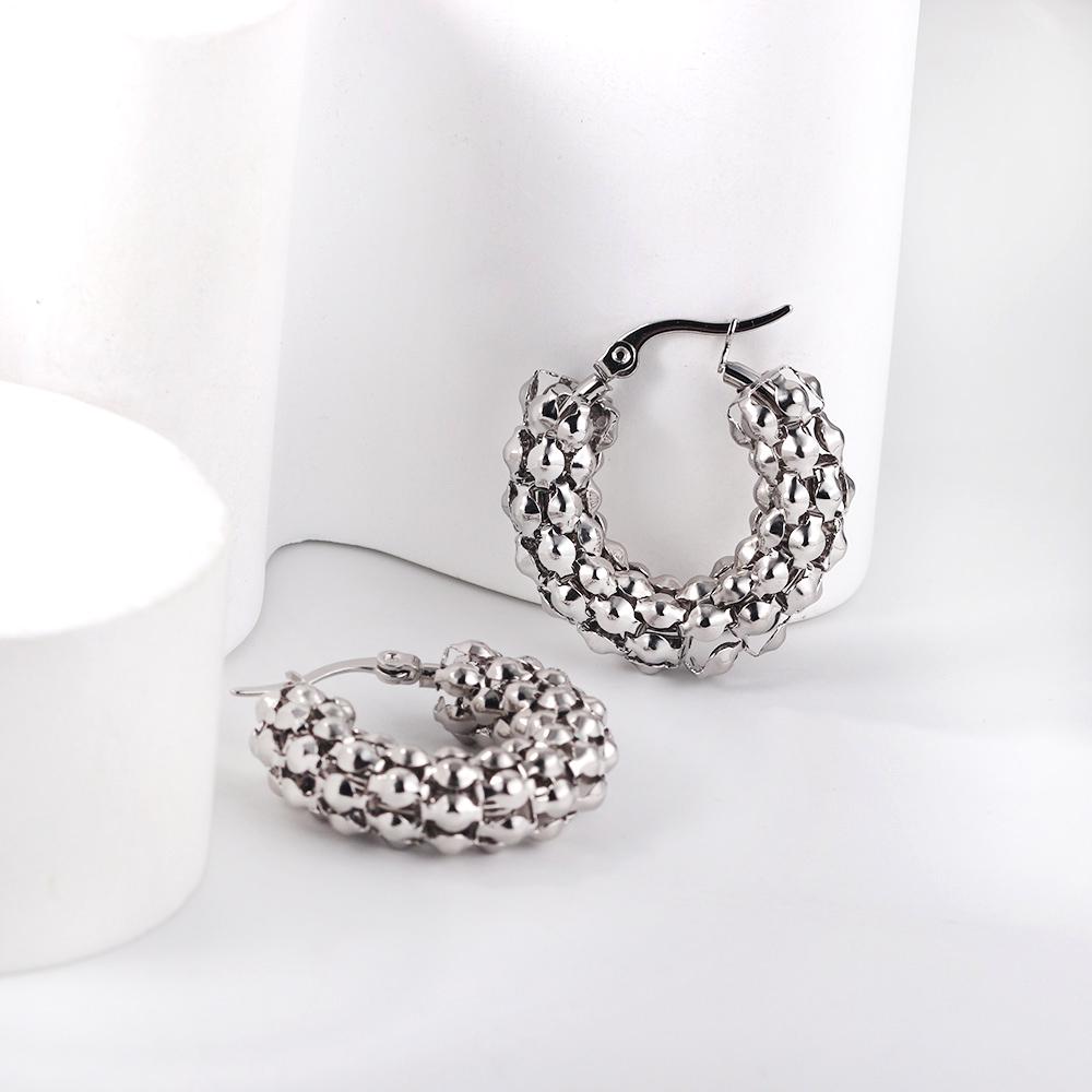 Silver Textured Hoop Earrings: