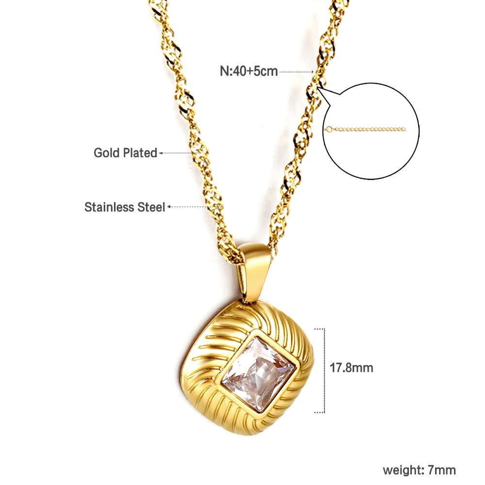 Crystal Square Pendant Chain Necklace
