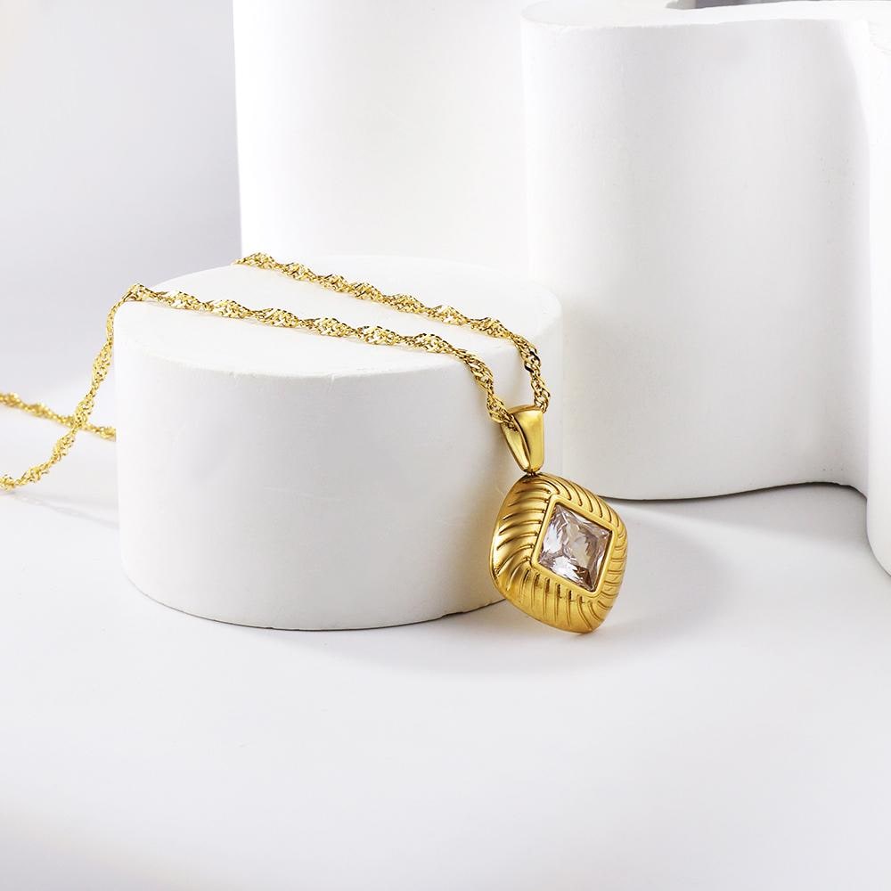 Crystal Square Pendant Chain Necklace
