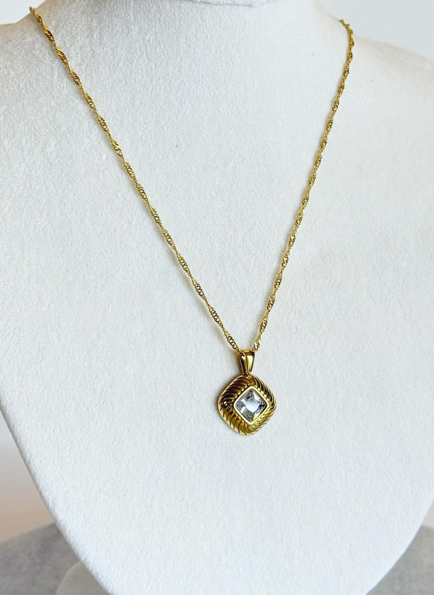 Crystal Square Pendant Chain Necklace