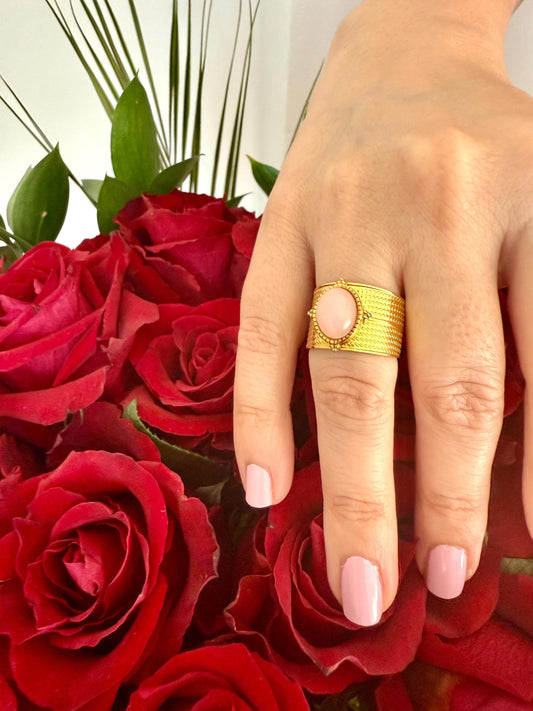 18K Gold Plated Gemstone Ring: Adjustable Open Cuff, Vintage Style
