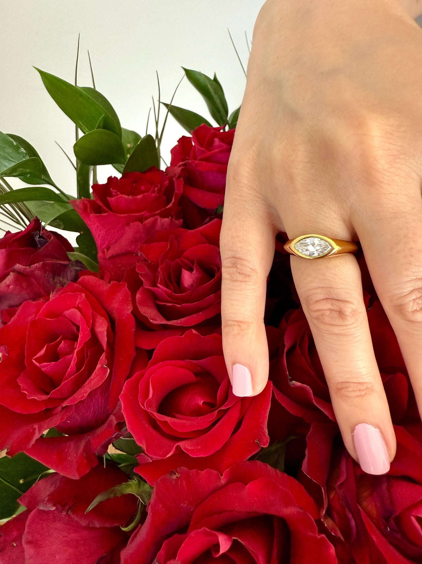 18K Gold Plated Crystal Statement Ring: Stainless Steel Band