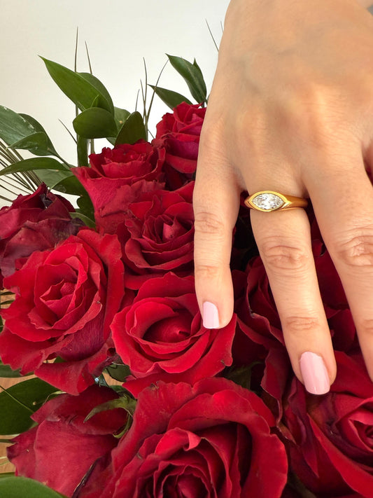 18K Gold Plated Crystal Statement Ring: Stainless Steel Band