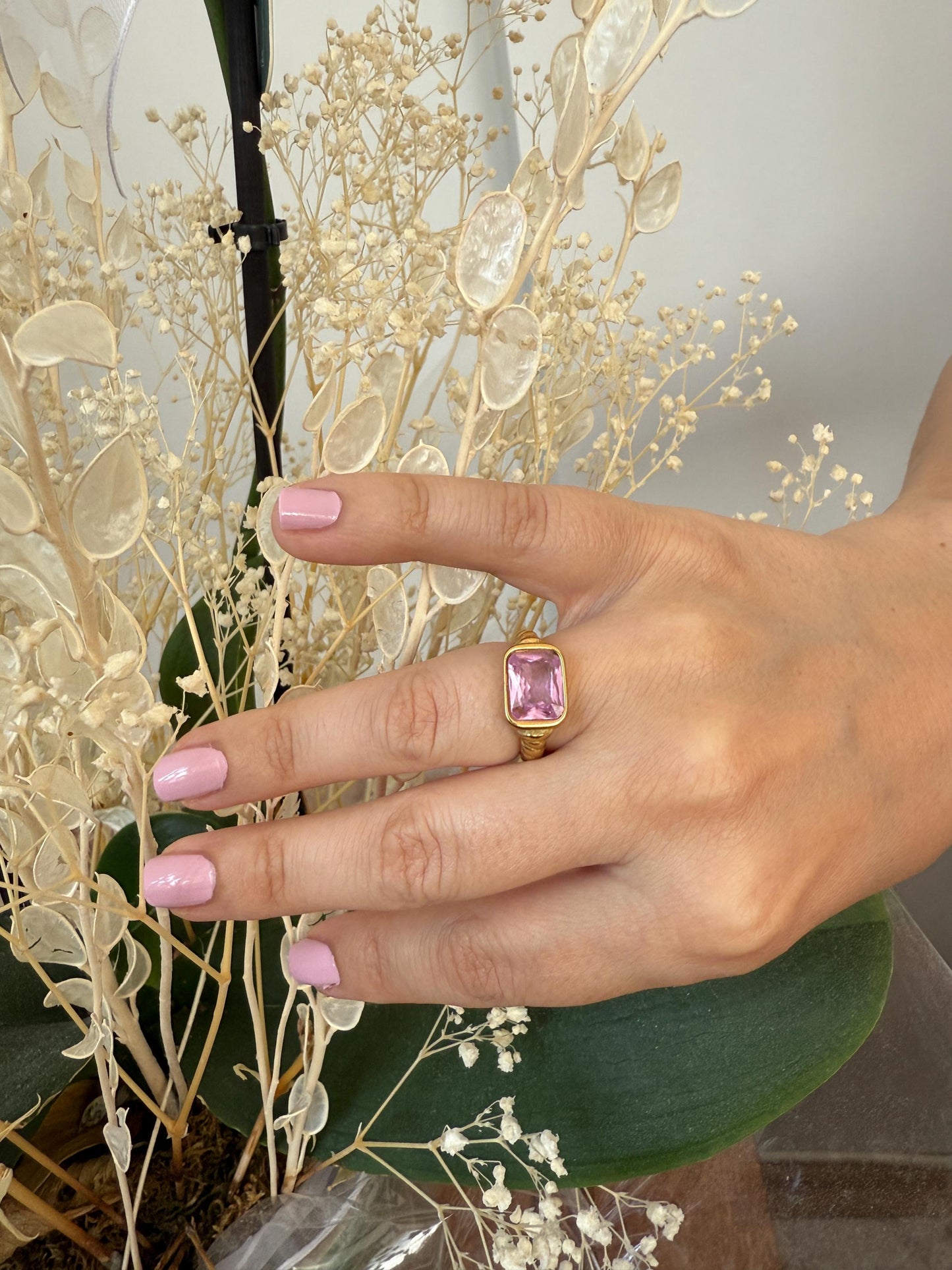 18K Gold Plated Statement Ring: Pink or Green Cubic Zirconia