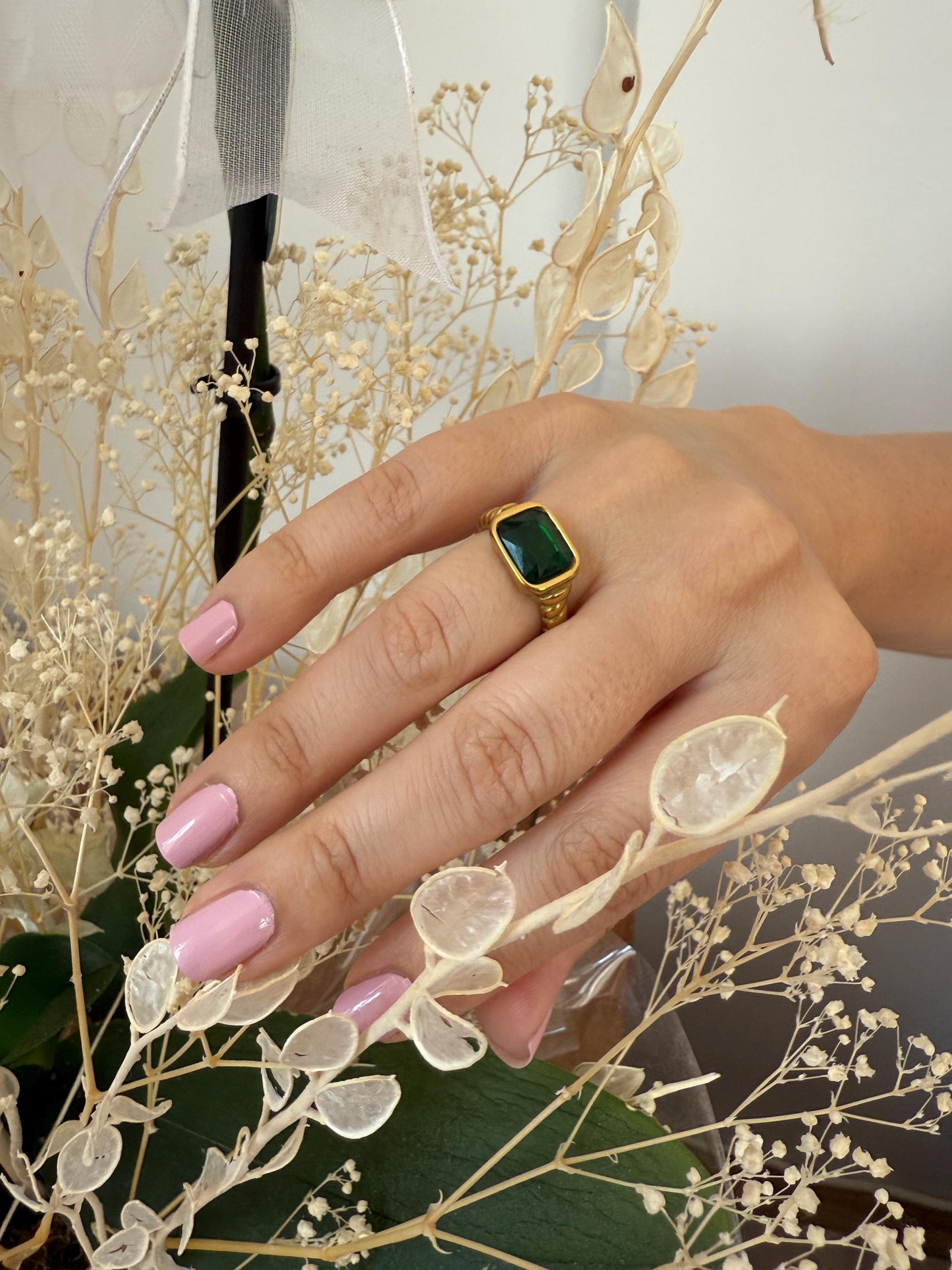 18K Gold Plated Statement Ring: Pink or Green Cubic Zirconia