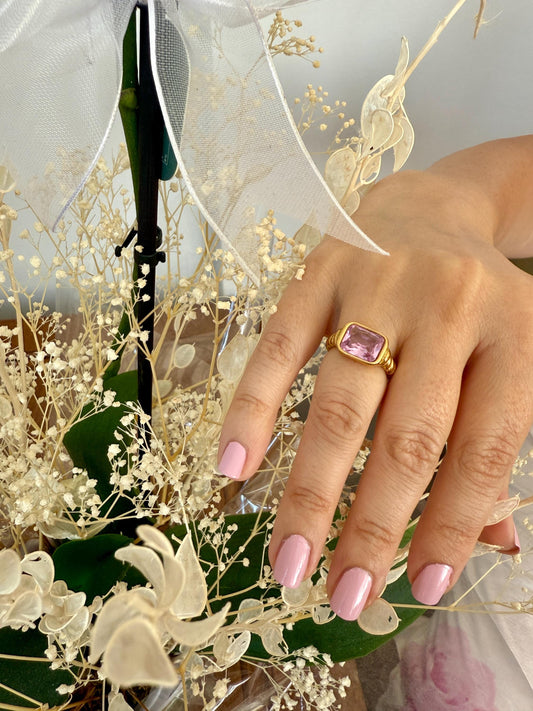 18K Gold Plated Statement Ring: Pink or Green Cubic Zirconia