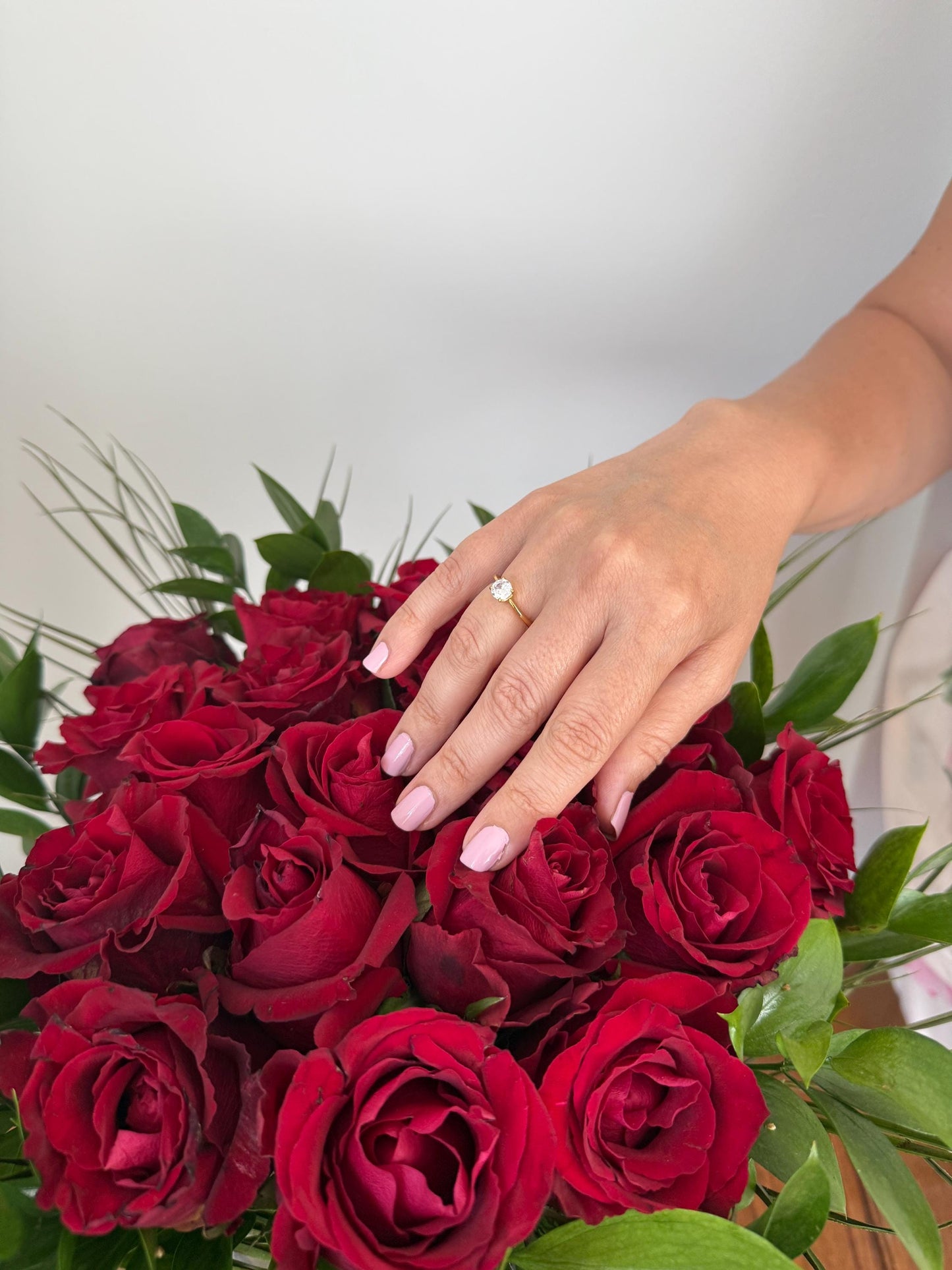 18K Gold Plated Solitaire Ring: Cubic Zirconia Stainless Steel