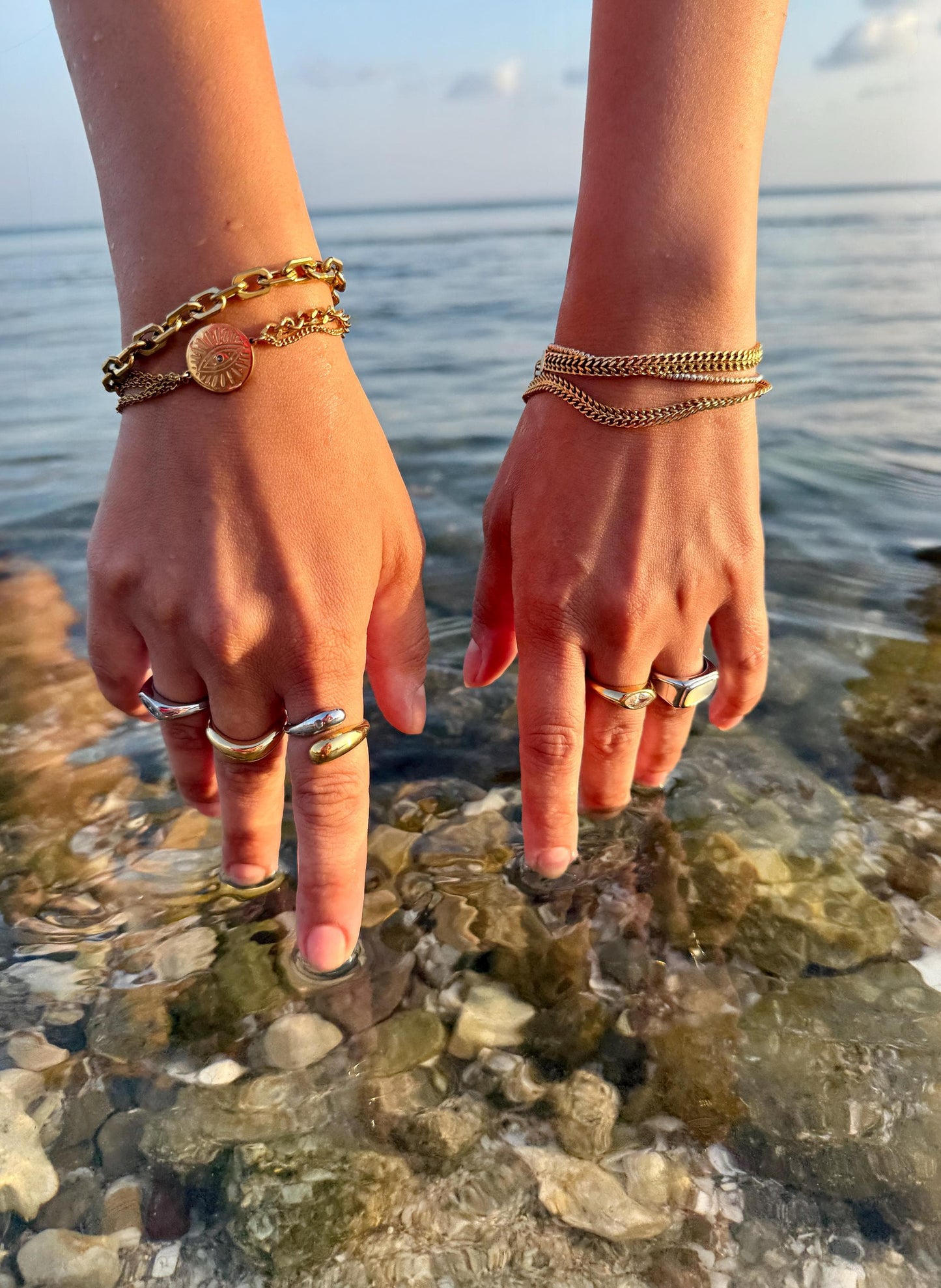 Gold Evil Eye Bracelet: Double Layer Stainless Steel Protection Charm