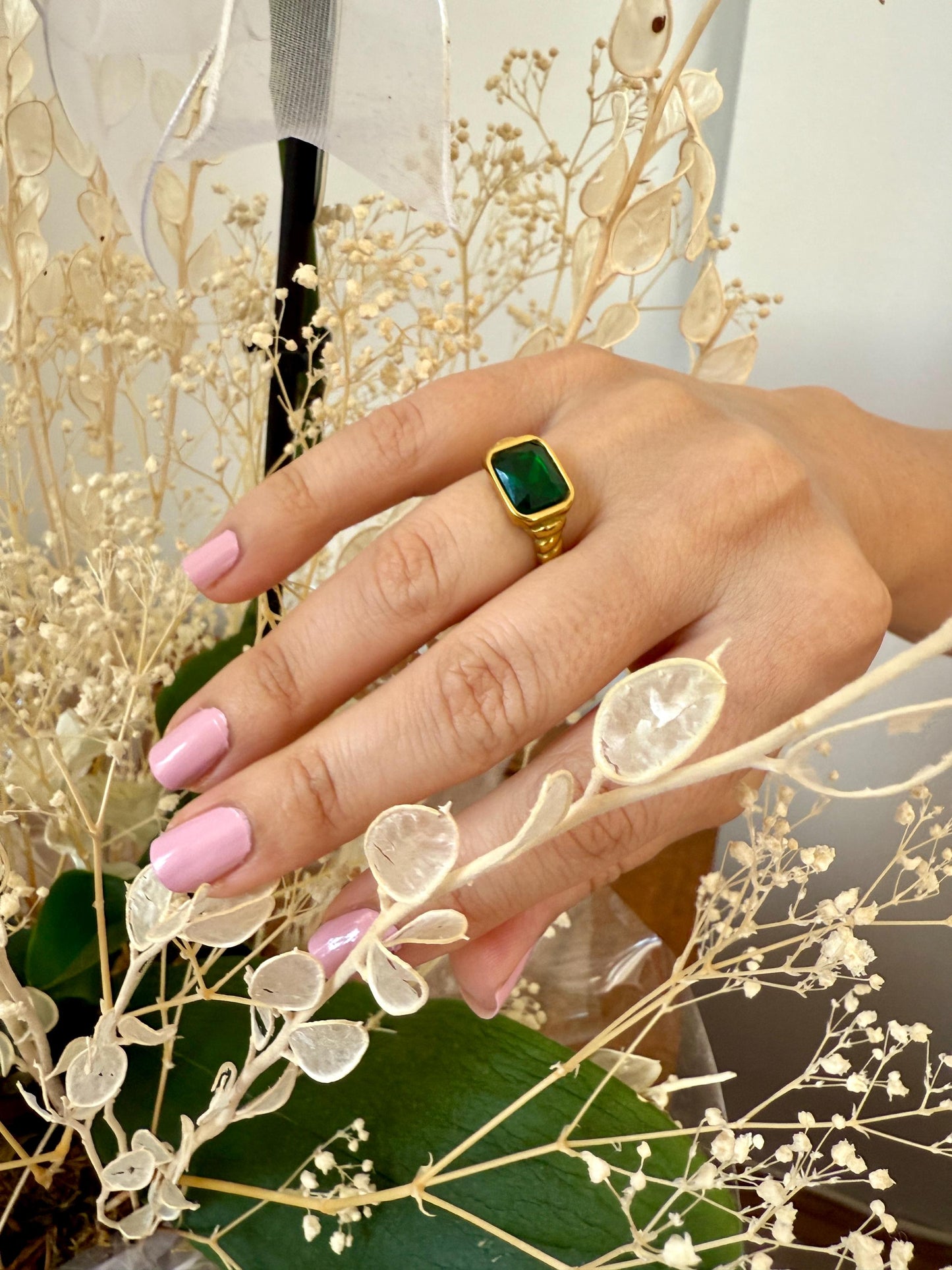 18K Gold Plated Statement Ring: Pink or Green Cubic Zirconia