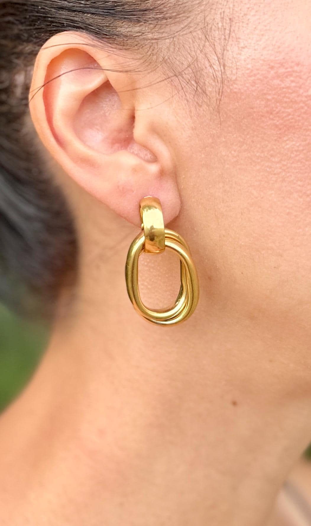 Chunky Gold Hoop Earrings: Stainless Steel Oval Drop, Waterproof