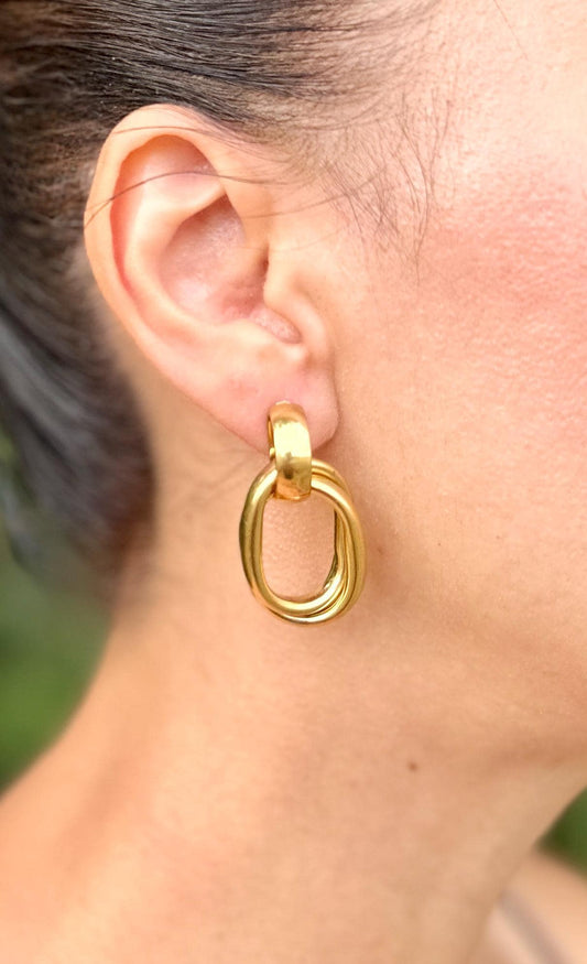 Chunky Gold Hoop Earrings: Stainless Steel Oval Drop, Waterproof